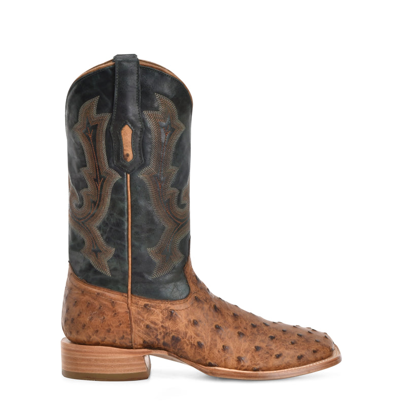 Corral - A4533 Embroidery/Tan Ostrich Vamp And Counter Olive Green Wide Square Toe Cowboy Boot
