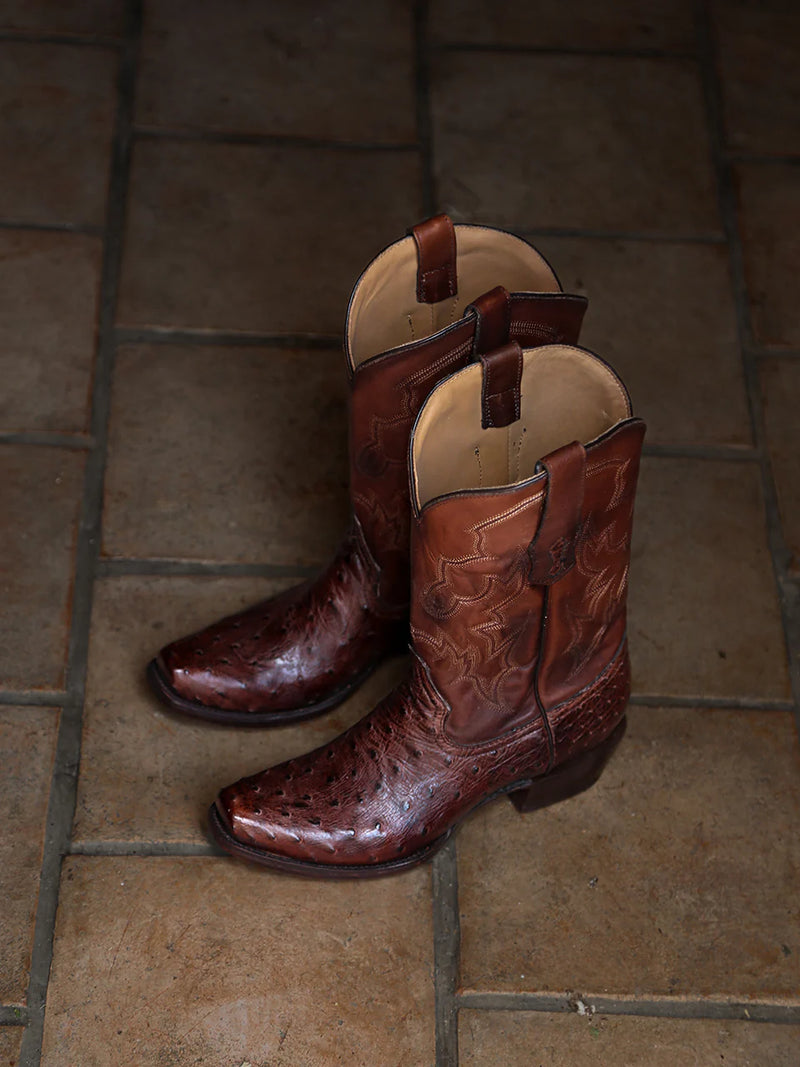 Corral - A4548 - Men's Embroidery/Ostrich Brown Narrow Square Toe Cowboy Boot (Copy)