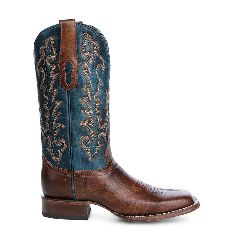 Corral - A4668 Tan Blue Embroidery Wide Square Toe