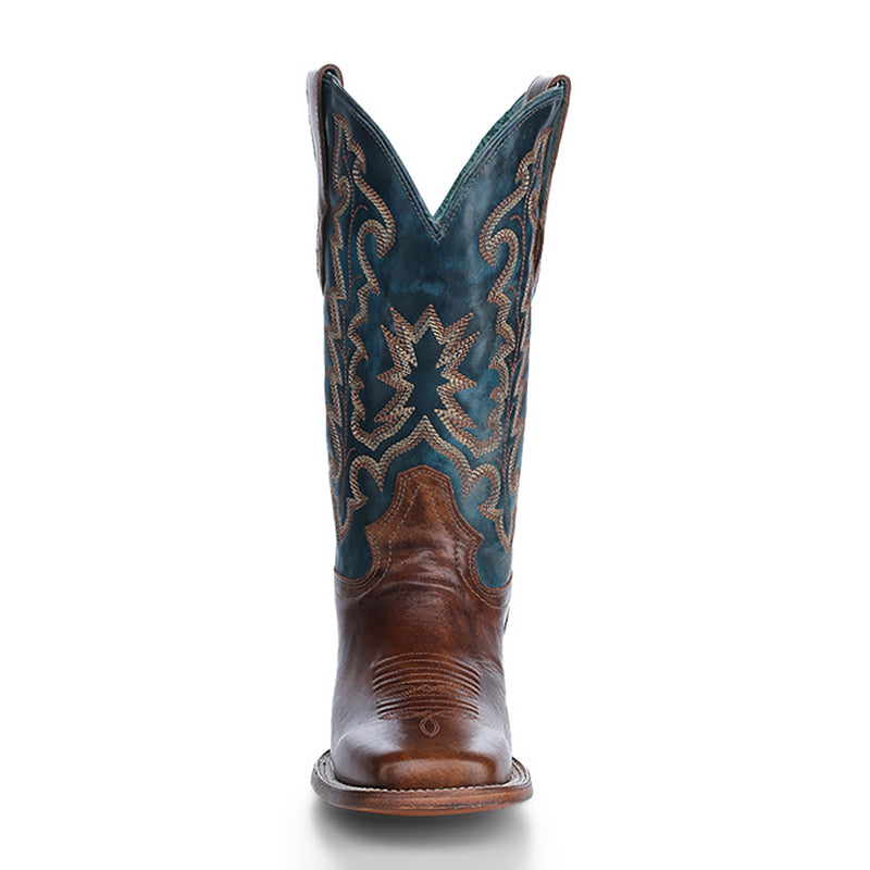 Corral - A4668 Tan Blue Embroidery Wide Square Toe