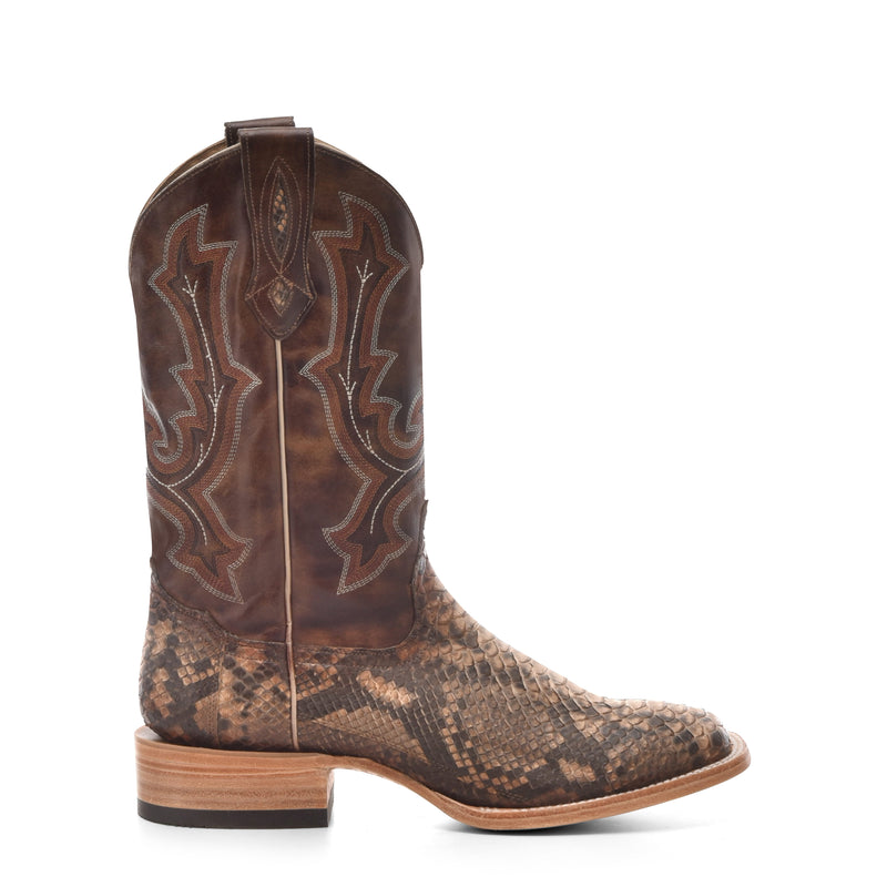 Corral - B5000 - Men's Embroidery/Genuine Python Taupe Wide Square Toe Cowboy Boot