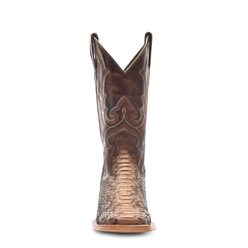 Corral - B5000 - Men's Embroidery/Genuine Python Taupe Wide Square Toe Cowboy Boot