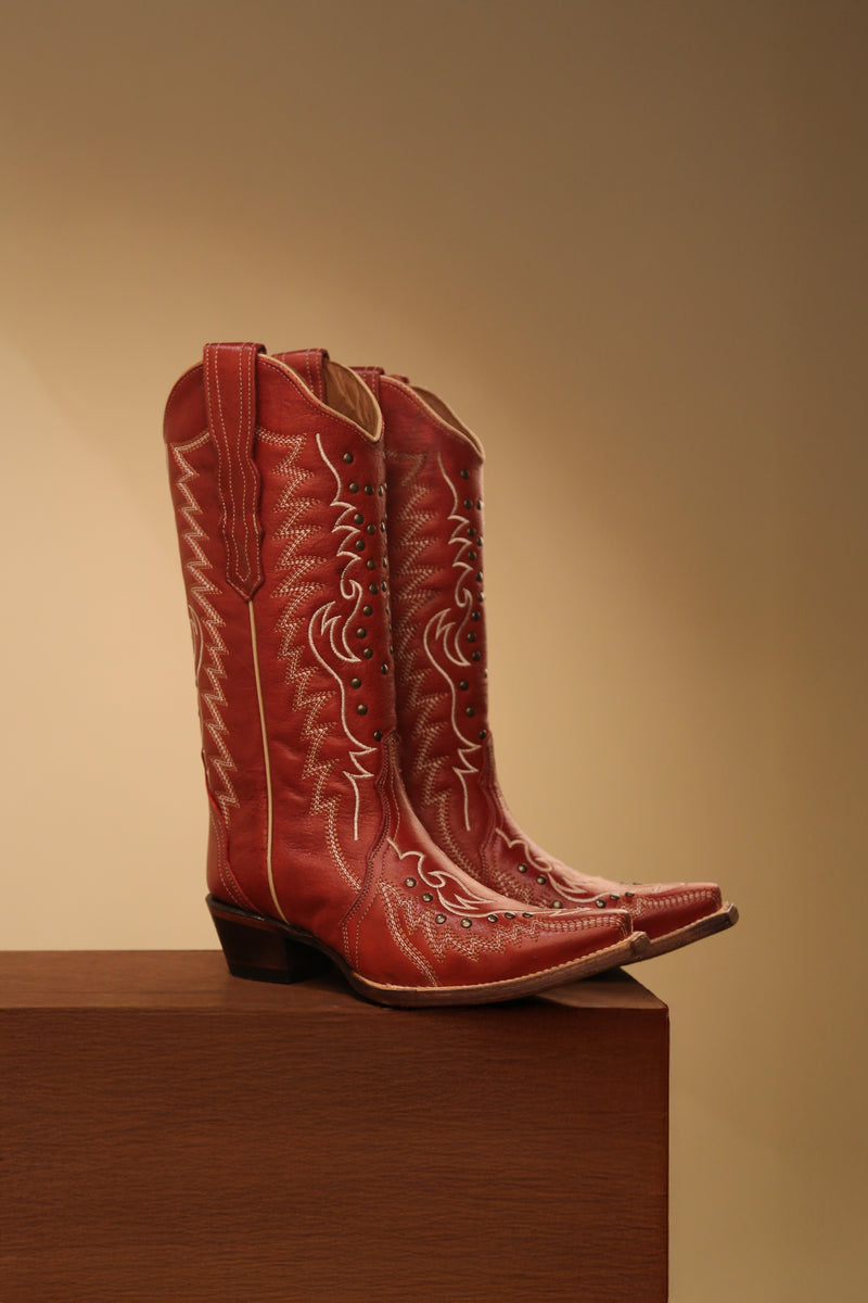 Corral - L6117 - Red Embroidered & Studded Cowboy Boot