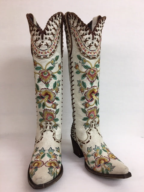 DDL026-2 DOUBLE D RANCH ALMOST FAMOUS DISTRESSED BLACK EMBROIDERED FLORAL  TALL 17 BOOTS