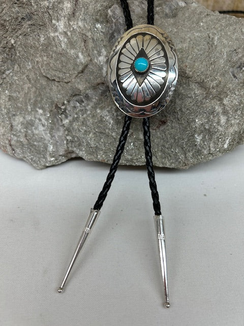 Sterling Silver - Silver and Turquoise Bolo Tie