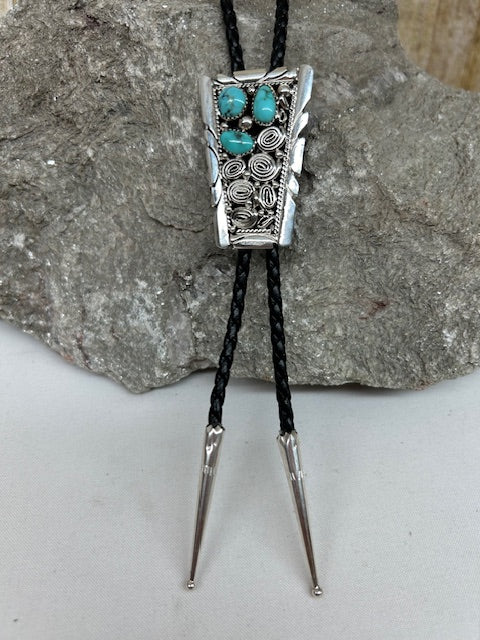 Sterling Silver - Silver and Turquoise and Bolo Tie
