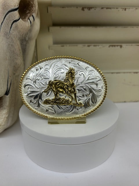 Montana Silversmiths - 1256-463 Rosebud Legacy Buckle with Galloping Horse