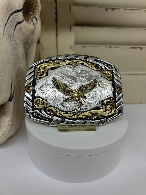 Montana Silversmiths - 34800-696 Two Tone Cantle Roll Buckle with Soaring Eagle
