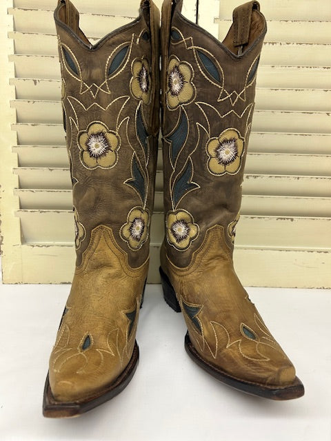 Corral - L6155- Sand Inlay & Embroidery Cowgirl Boot