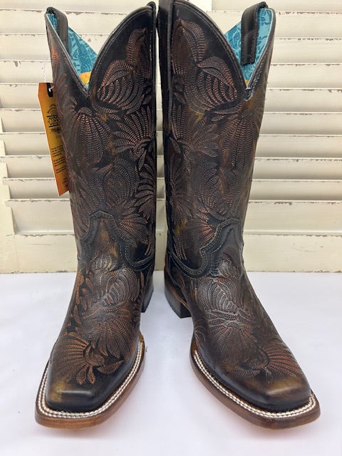 Corral - A4848 Black Honey Floral Embroidery Medium Square Toe