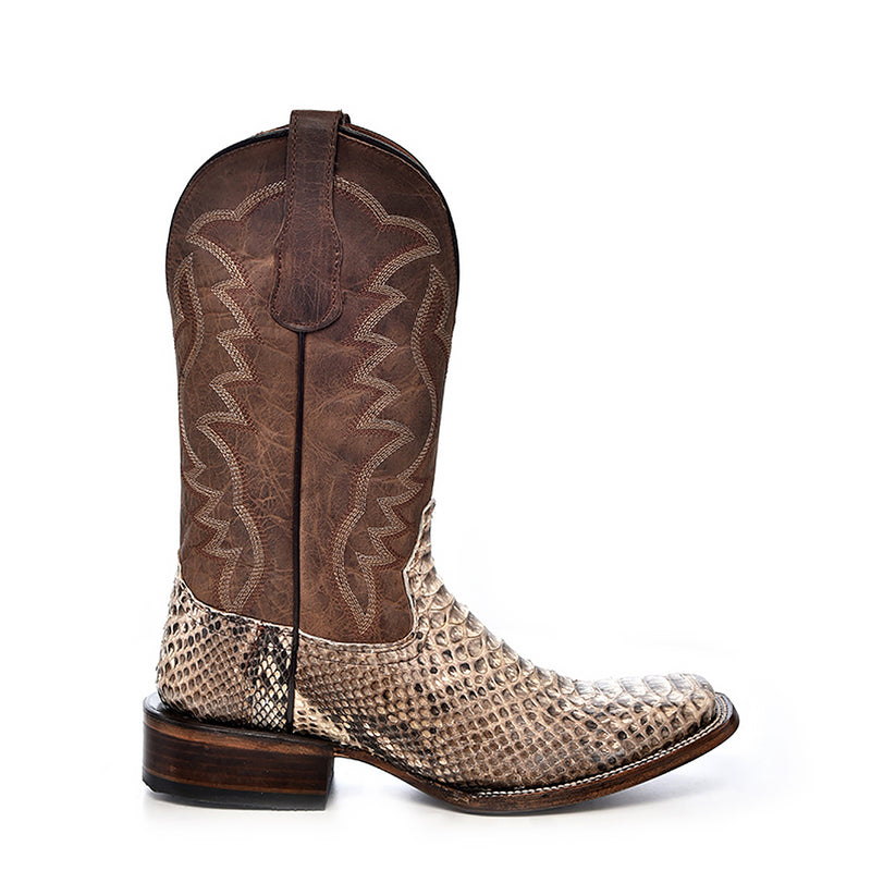 Corral - L5740 - Embroidered Natural Python Brown Square Toe Cowboy Boot