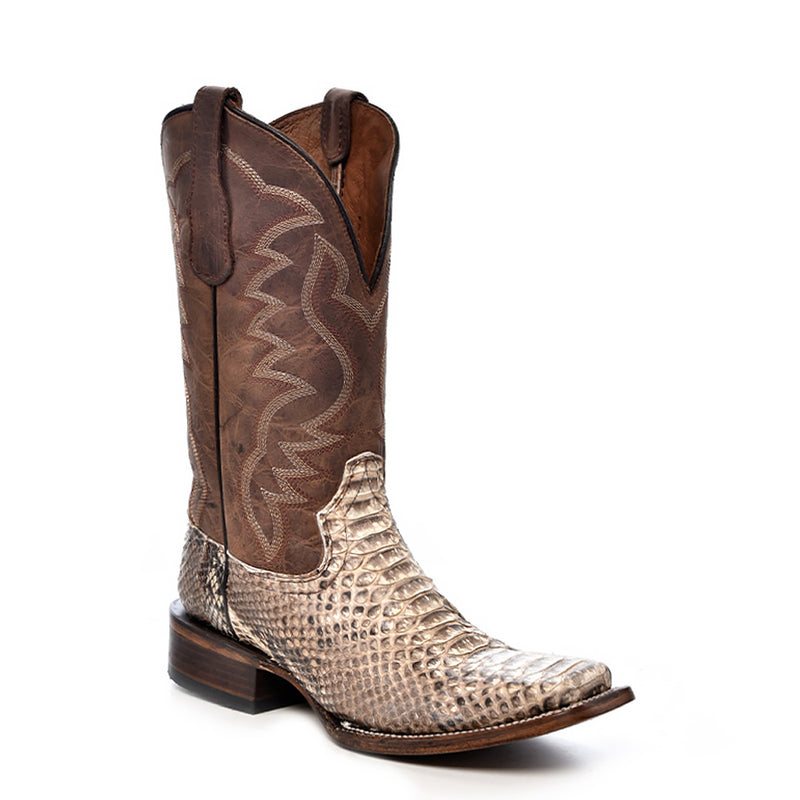 Corral - L5740 - Embroidered Natural Python Brown Square Toe Cowboy Boot