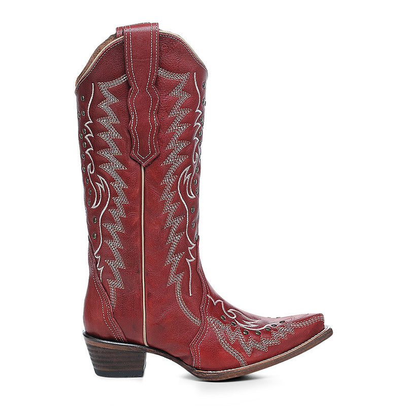 Corral - L6117 - Red Embroidered & Studded Cowboy Boot