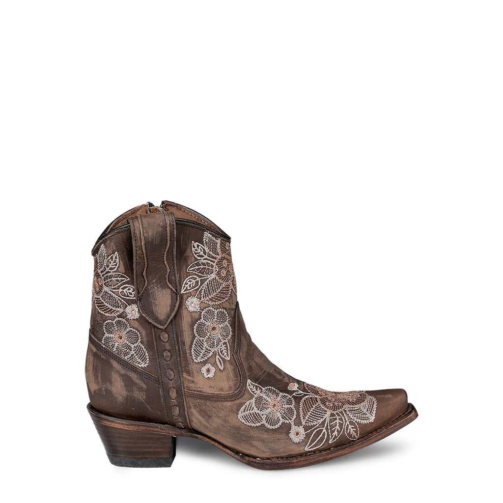Corral - L6222 – Chocolate Floral Embroidery Ankle Cowboy Boot