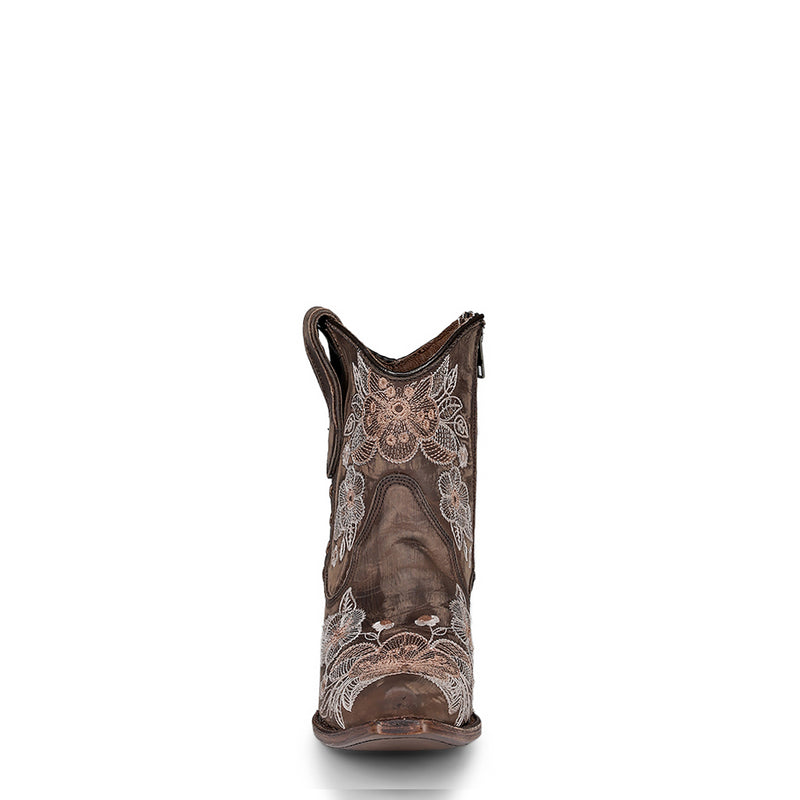 Corral - L6222 – Chocolate Floral Embroidery Ankle Cowboy Boot