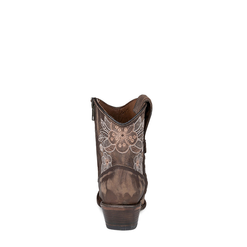 Corral - L6222 – Chocolate Floral Embroidery Ankle Cowboy Boot