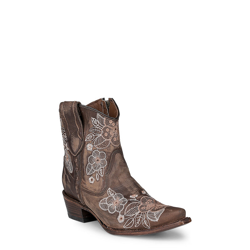 Corral - L6222 – Chocolate Floral Embroidery Ankle Cowboy Boot