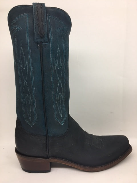Lucchese - M3435.74 Black Suede/Blue Cowhide