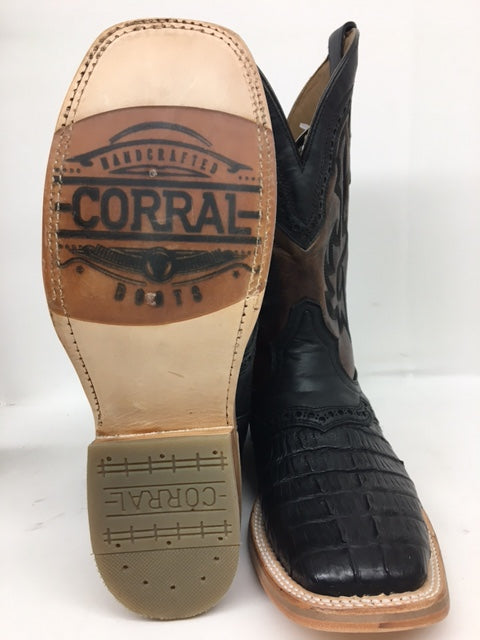 Corral - A4282 Black Caiman & Overlay Wide Square Toe