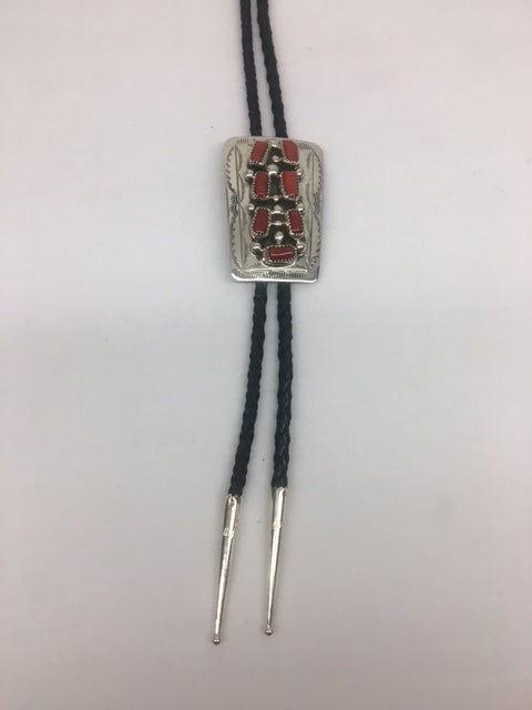 Sterling Silver - Silver and Coral Bolo Tie