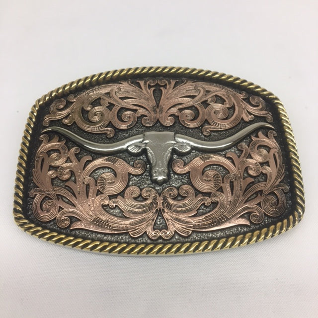 Montana Silversmiths Attitude- A711 Tri-color Texas Longhorn Attitude Buckle