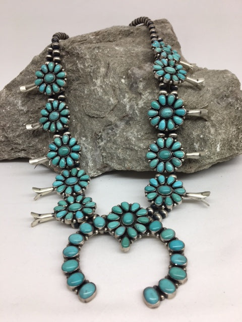 Sterling Silver & Turquoise Cluster Squash Blossom necklace