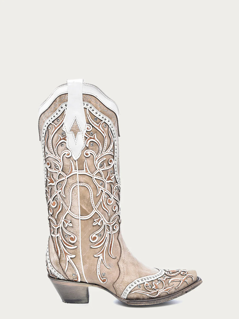 Corral - A3837 White Overlay with Embroidery, Studs and Crystals