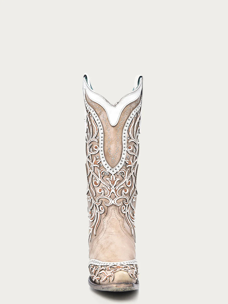 Corral - A3837 White Overlay with Embroidery, Studs and Crystals