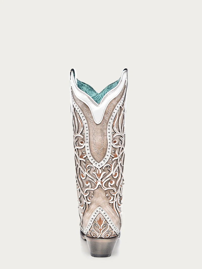 Corral - A3837 White Overlay with Embroidery, Studs and Crystals