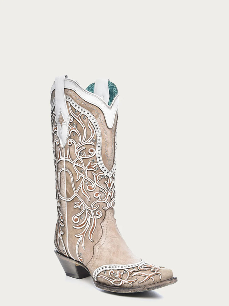 Corral - A3837 White Overlay with Embroidery, Studs and Crystals