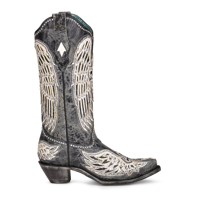 Corral - A4232 - White Cross & Wings Overlay with Studs Cowboy Boot