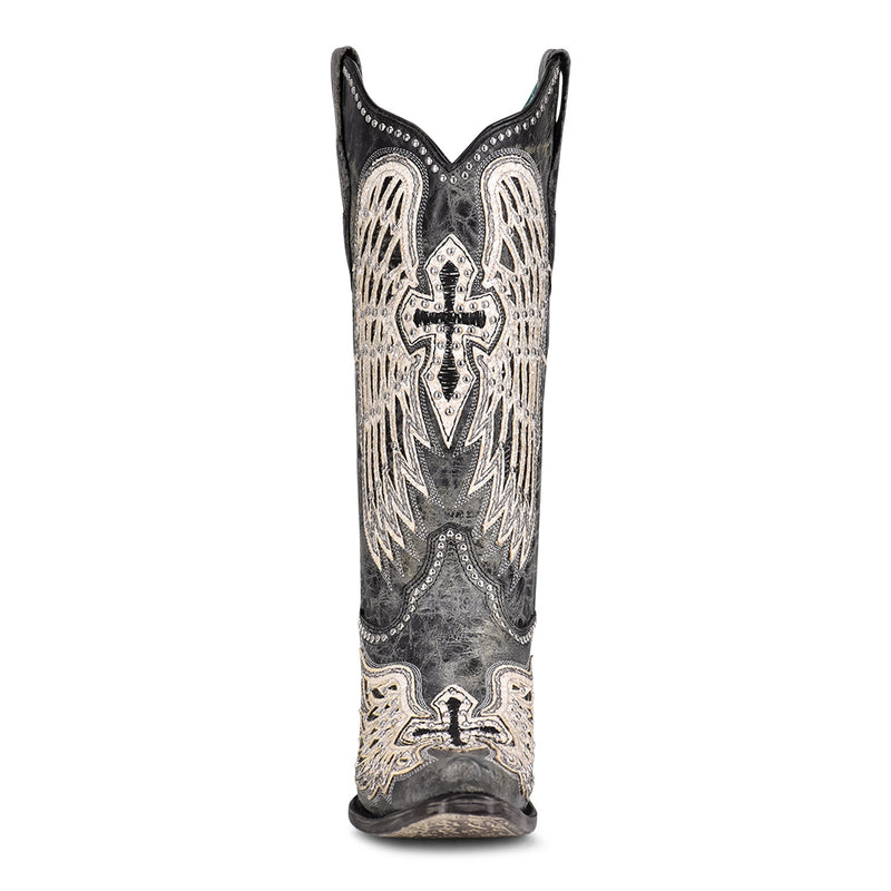 Corral - A4232 - White Cross & Wings Overlay with Studs Cowboy Boot