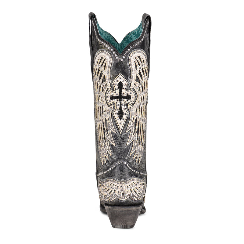 Corral - A4232 - White Cross & Wings Overlay with Studs Cowboy Boot