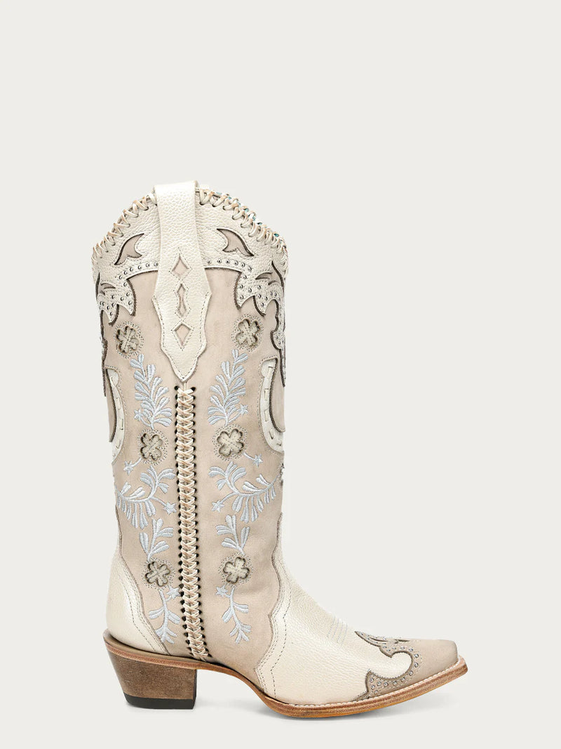 Corral - A5069 Bone Horseshoe Overlay with Embroidery and Studs