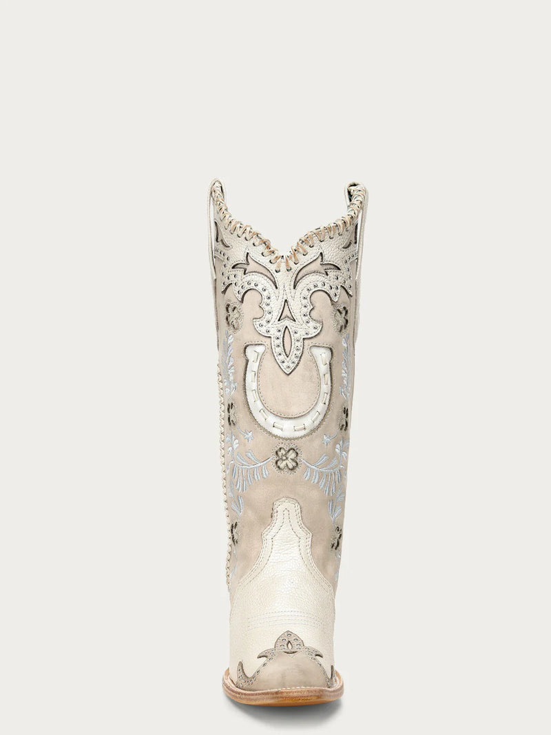 Corral - A5069 Bone Horseshoe Overlay with Embroidery and Studs