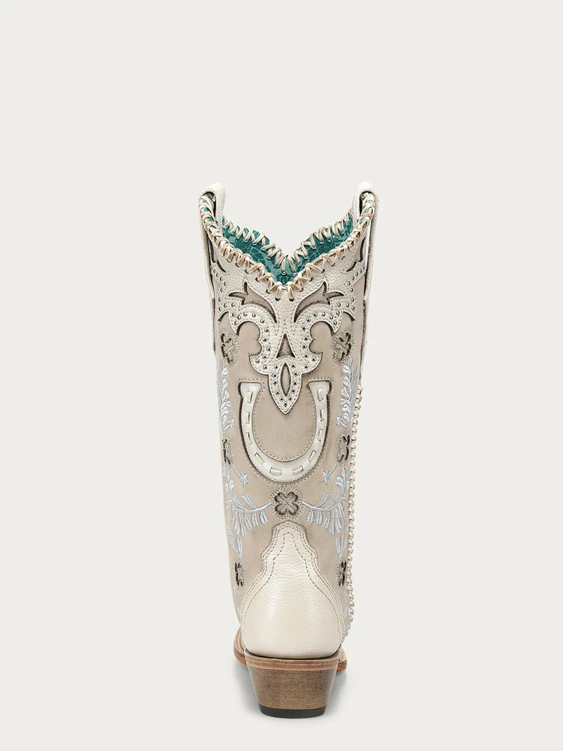 Corral - A5069 Bone Horseshoe Overlay with Embroidery and Studs