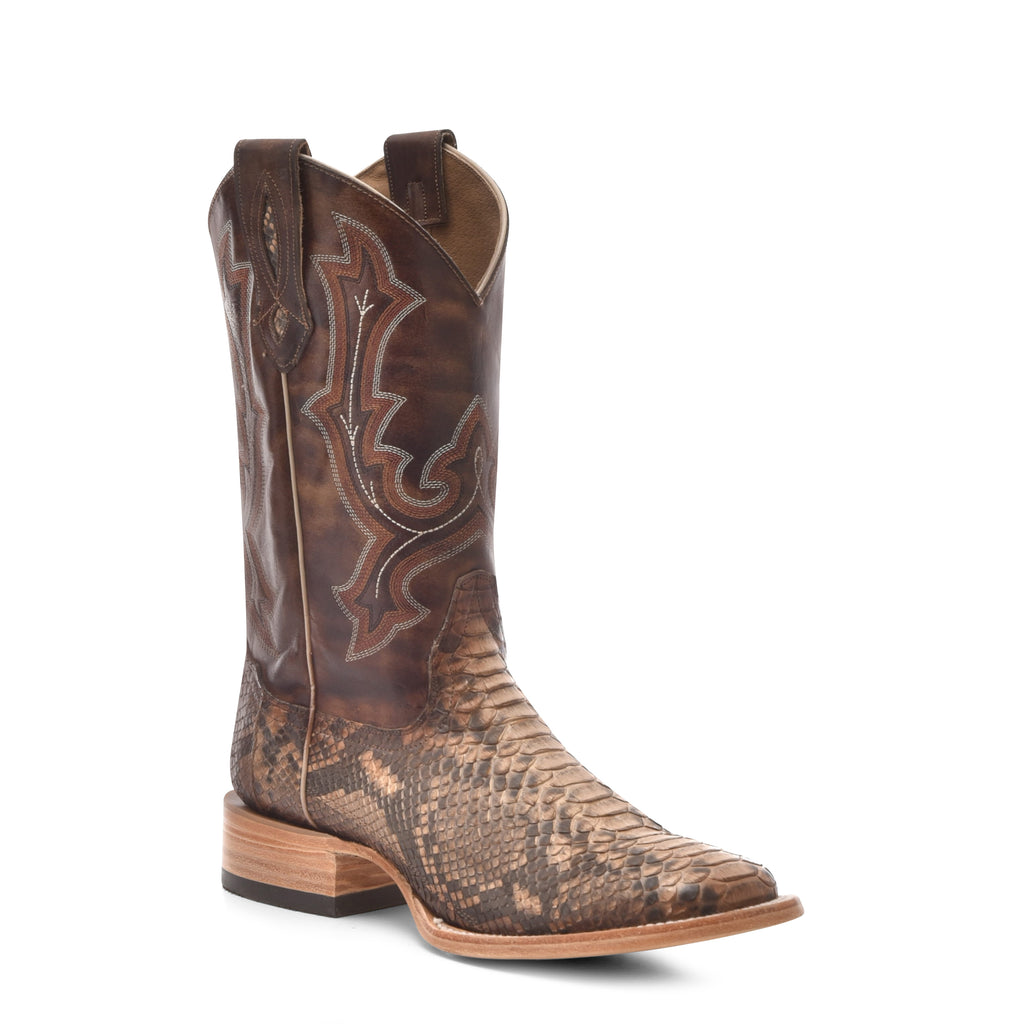 Corral - B5000 - Men's Embroidery/Genuine Python Taupe Wide Square Toe Cowboy Boot