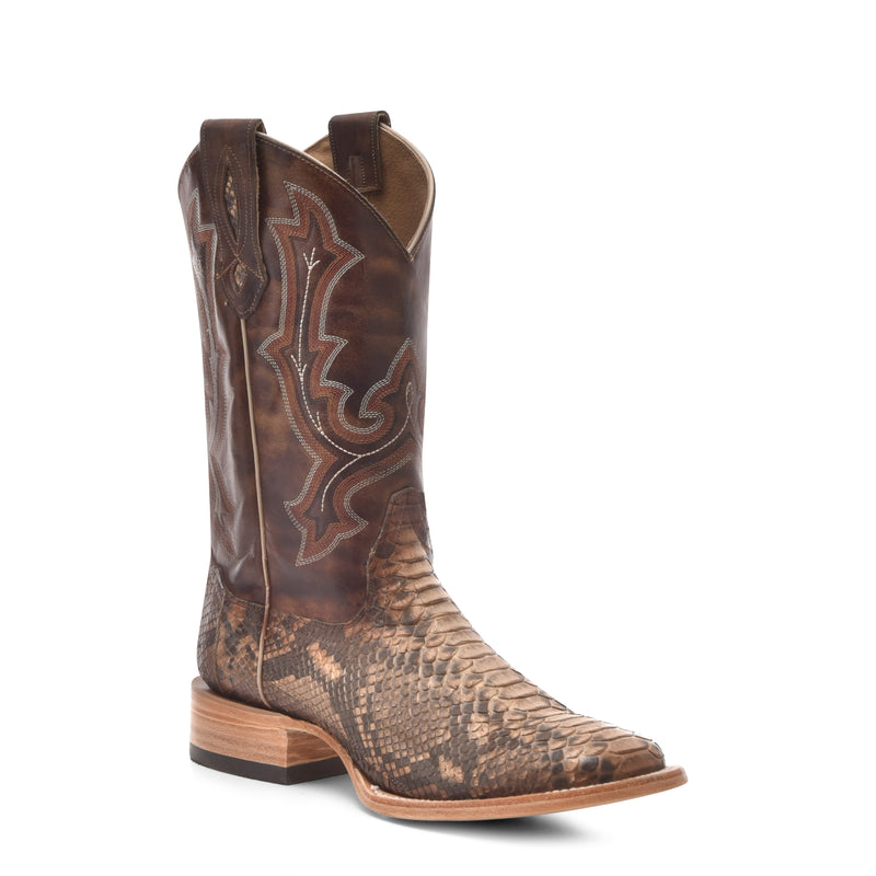Corral - B5000 - Men's Embroidery/Genuine Python Taupe Wide Square Toe Cowboy Boot
