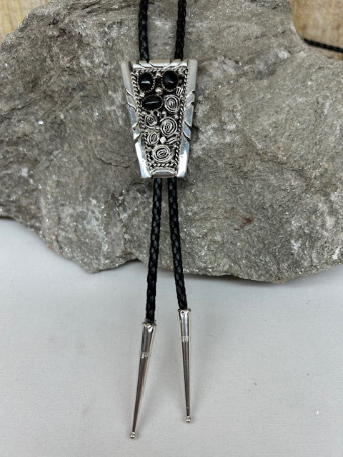 Sterling Silver - Silver and Onyx and  Bolo Tie