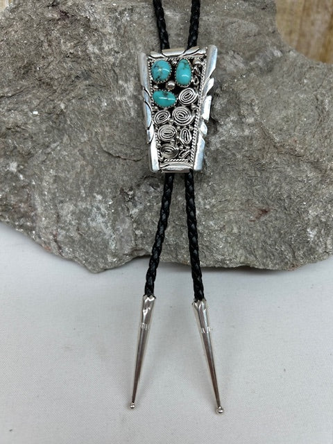 Sterling Silver - Silver and Turquoise and  Bolo Tie