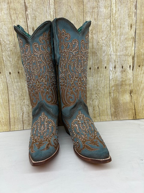 Corral - C4124 Blue & Honey overlay with embroidery and crystals