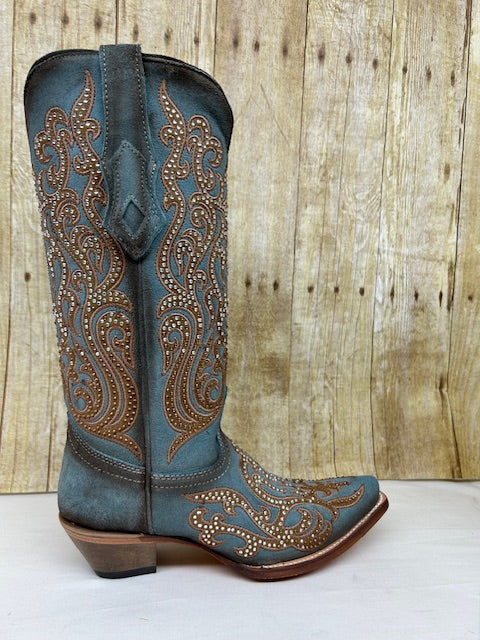 Corral - C4124 Blue & Honey overlay with embroidery and crystals