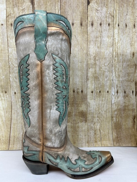 Corral - A4302 Bone/Turquoise Tall Eagle Overlay