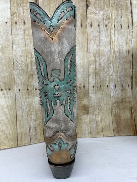 Corral - A4302 Bone/Turquoise Tall Eagle Overlay