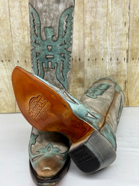 Corral - A4302 Bone/Turquoise Tall Eagle Overlay