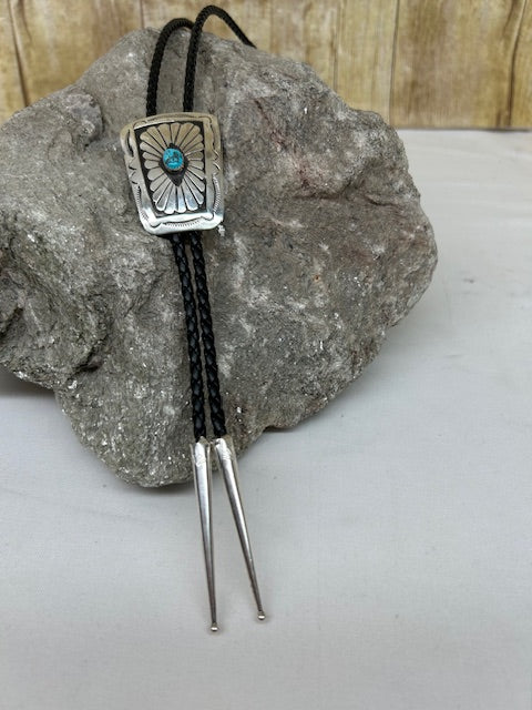 Sterling Silver - Silver and Turquoise Bolo Tie