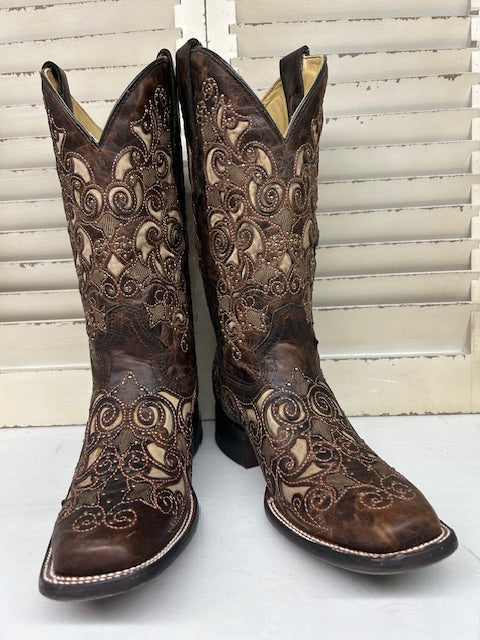 Corral - A3326 Brown Inlay with Studs Square Toe