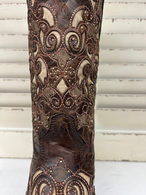 Corral - A3326 Brown Inlay with Studs Square Toe