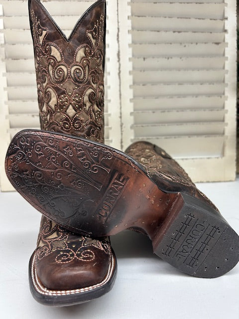 Corral - A3326 Brown Inlay with Studs Square Toe