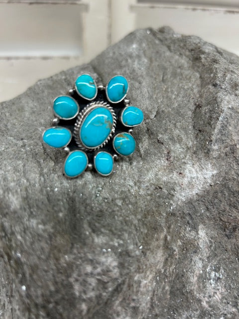 Sterling Silver & Turquoise Flower Ring